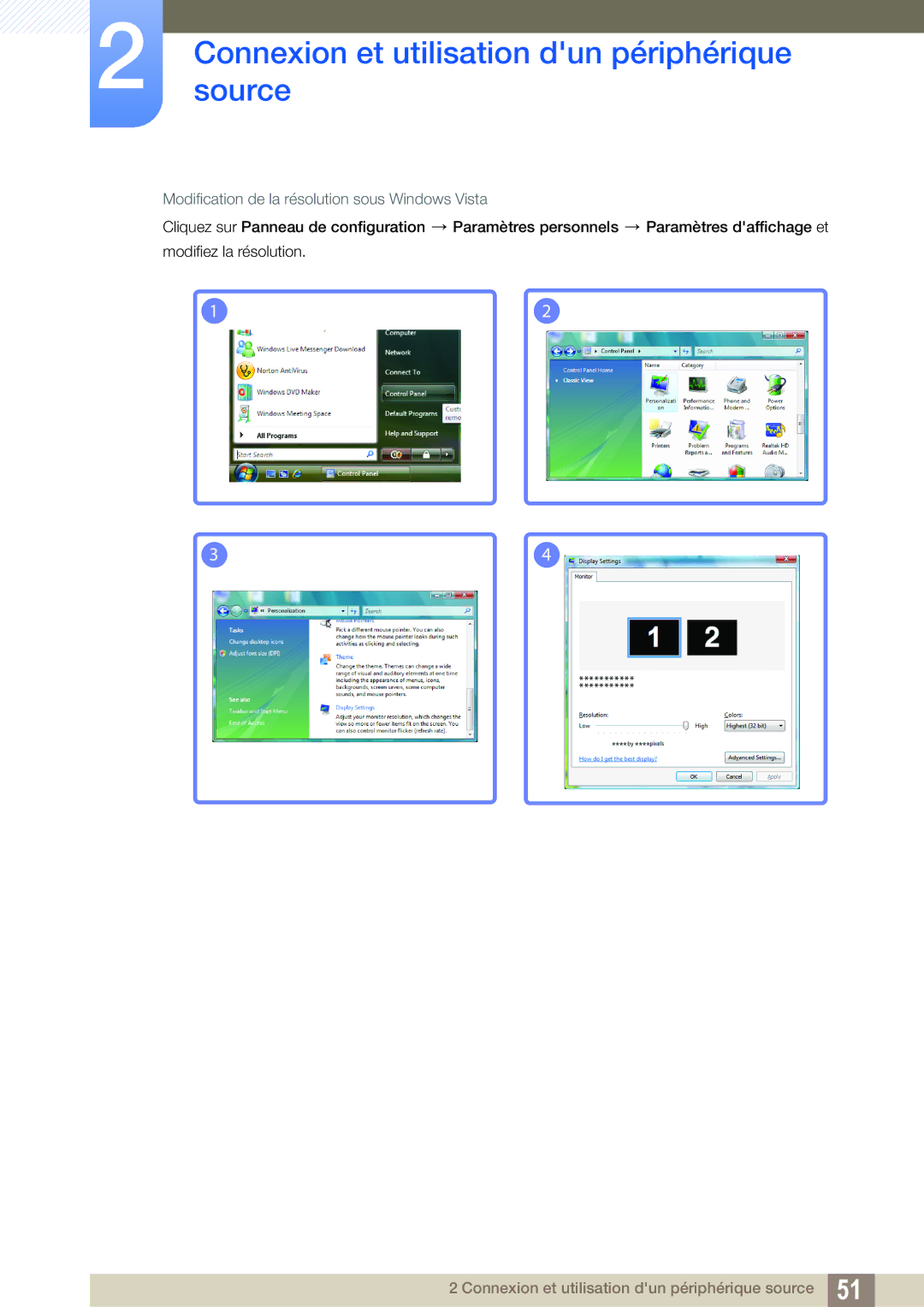 Samsung LH22UDBPLBB/EN manual Modification de la résolution sous Windows Vista 