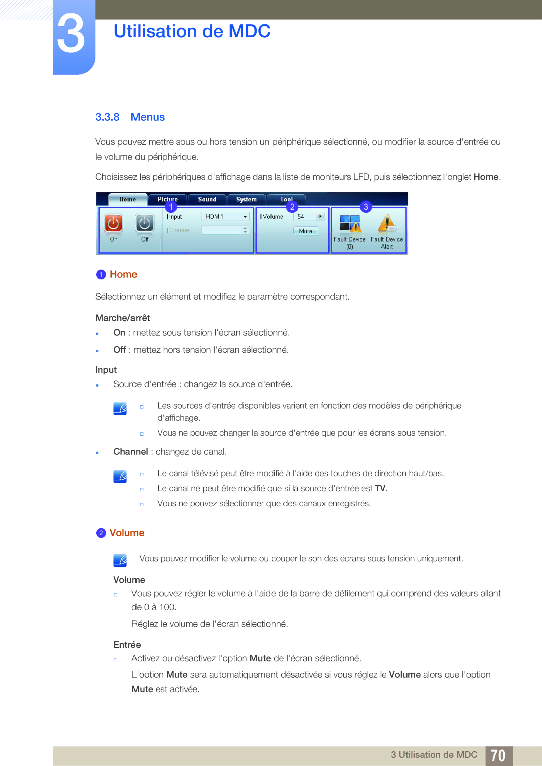 Samsung LH22UDBPLBB/EN manual Menus, Home, Volume 