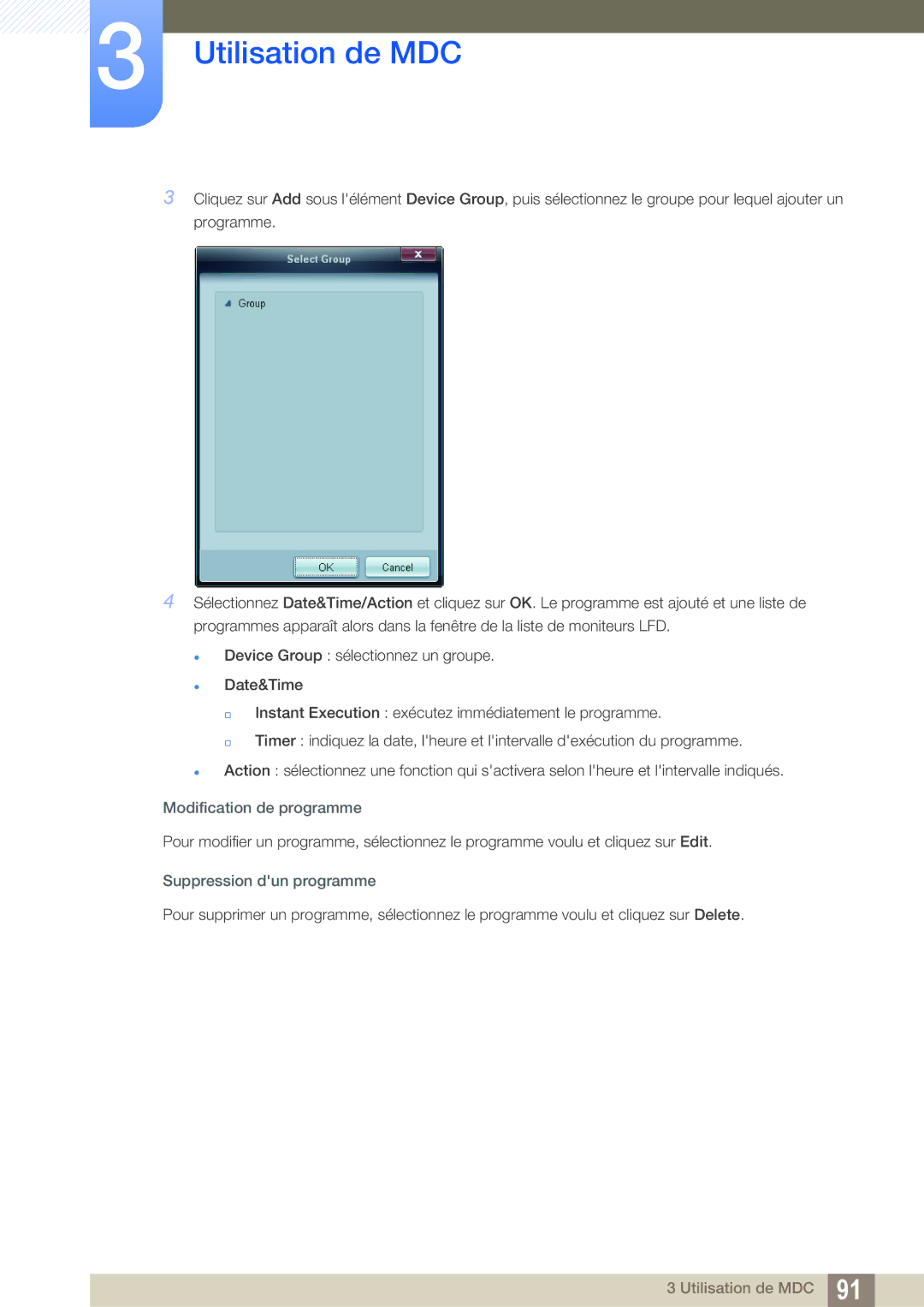 Samsung LH22UDBPLBB/EN manual Modification de programme, Suppression dun programme 