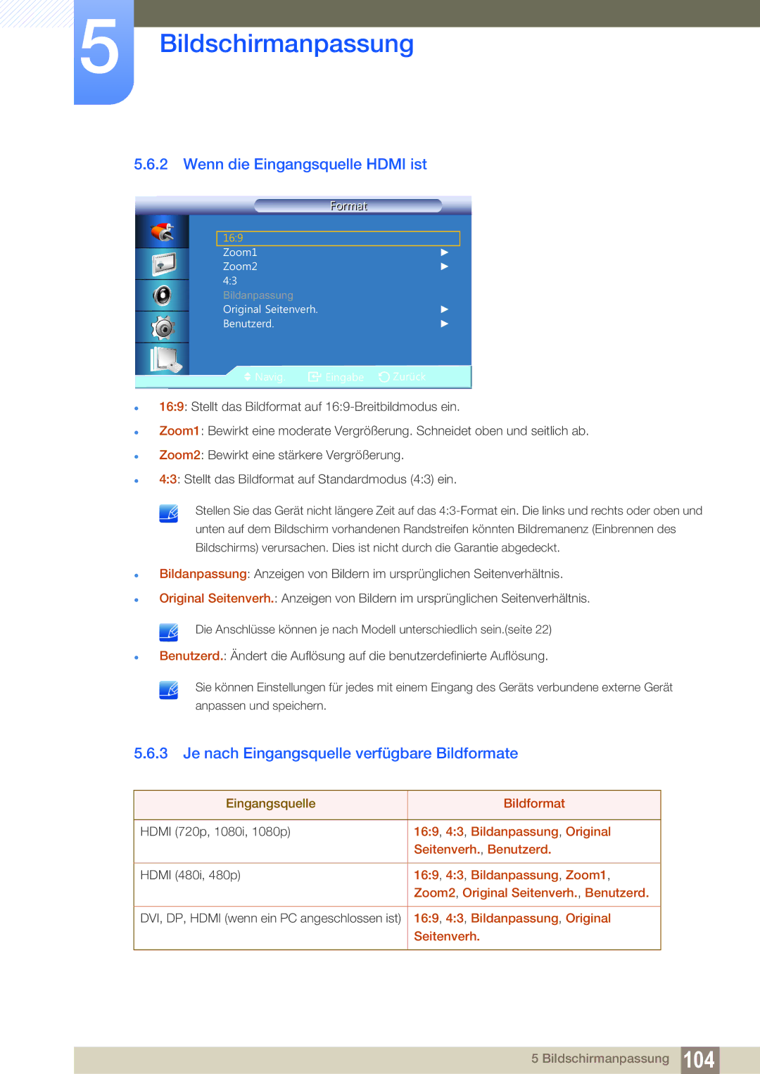 Samsung LH22UDBPLBB/EN manual Je nach Eingangsquelle verfügbare Bildformate 