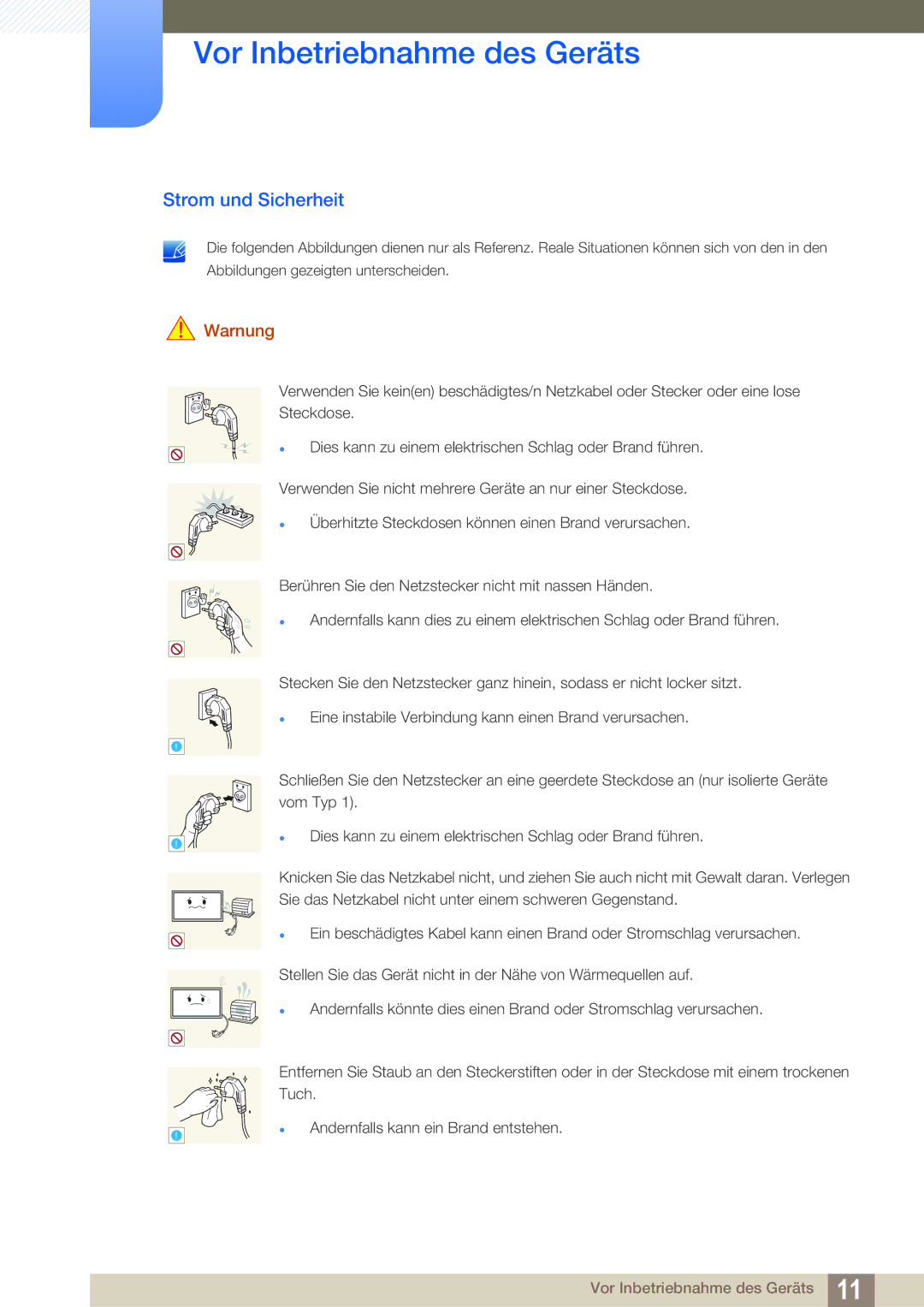 Samsung LH22UDBPLBB/EN manual Strom und Sicherheit, Warnung 