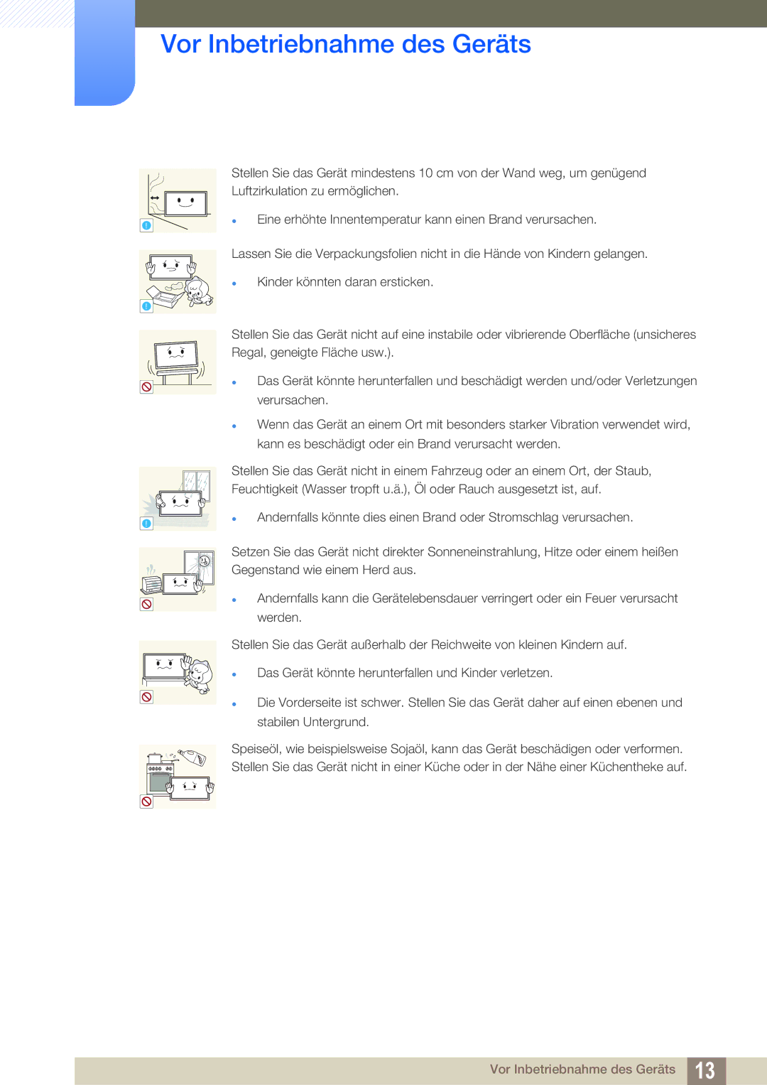 Samsung LH22UDBPLBB/EN manual Vor Inbetriebnahme des Geräts 