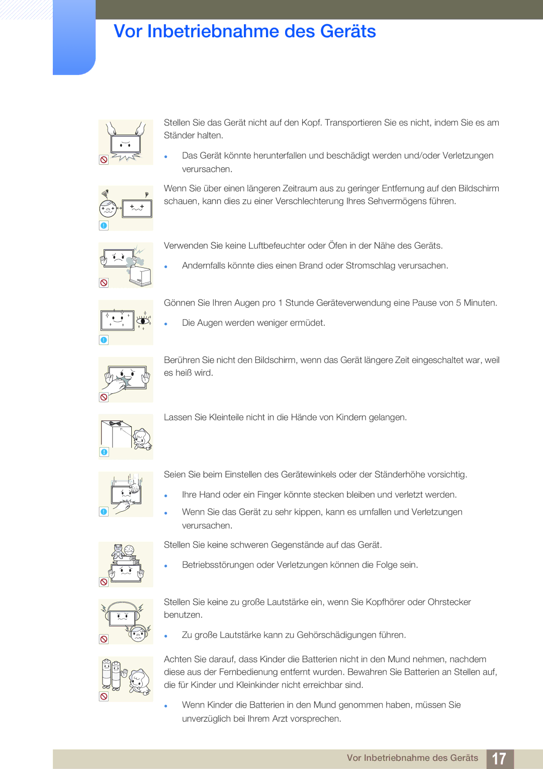 Samsung LH22UDBPLBB/EN manual Vor Inbetriebnahme des Geräts 