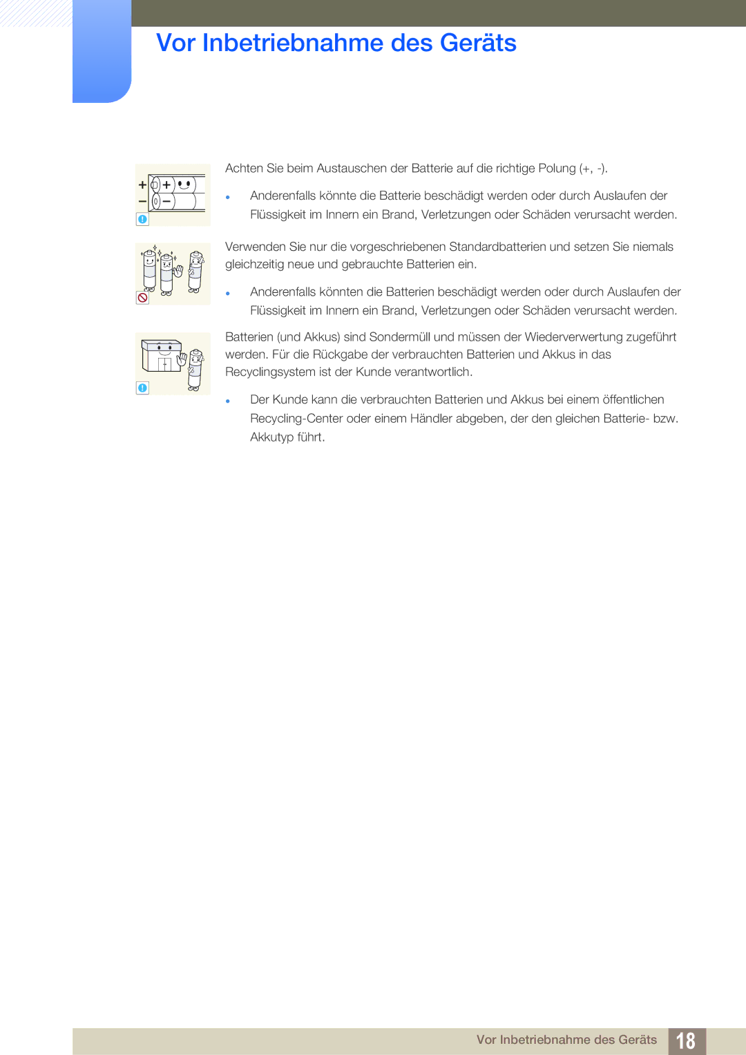 Samsung LH22UDBPLBB/EN manual Vor Inbetriebnahme des Geräts 