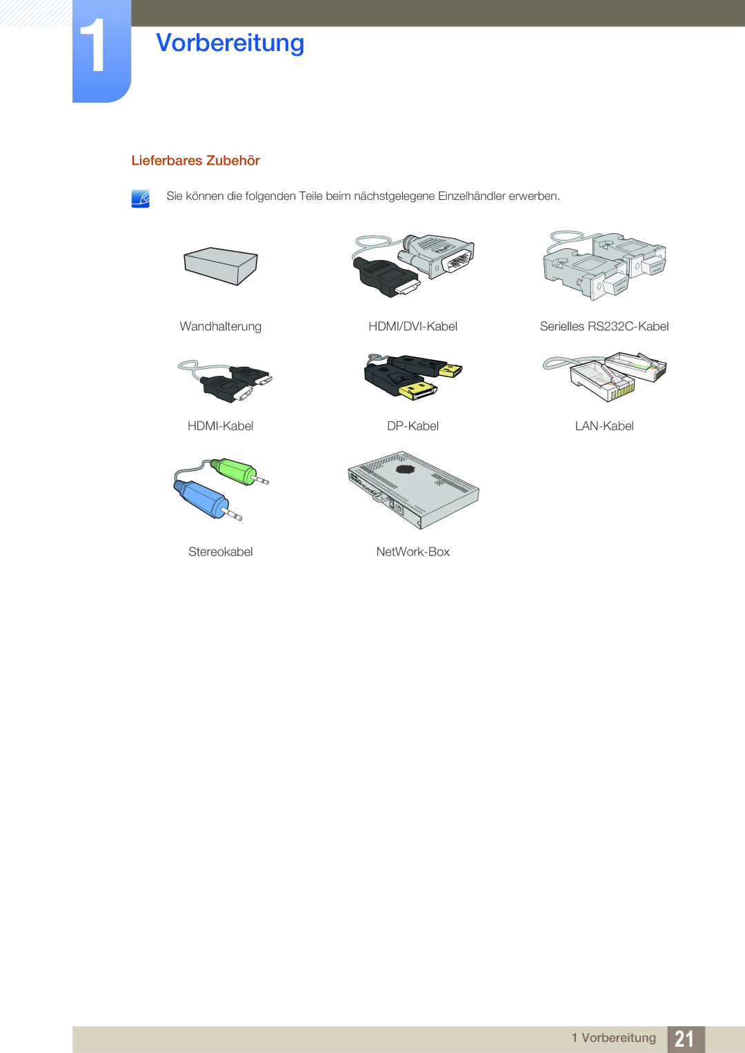 Samsung LH22UDBPLBB/EN manual Lieferbares Zubehör 