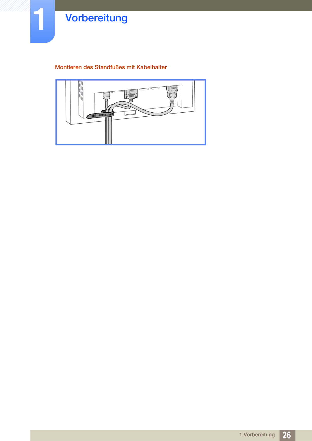 Samsung LH22UDBPLBB/EN manual Montieren des Standfußes mit Kabelhalter 