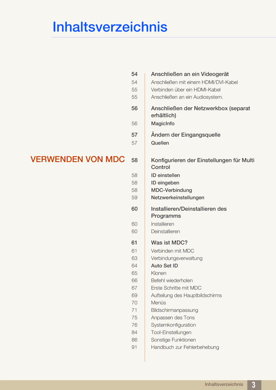 Samsung LH22UDBPLBB/EN manual Verwenden VON MDC 