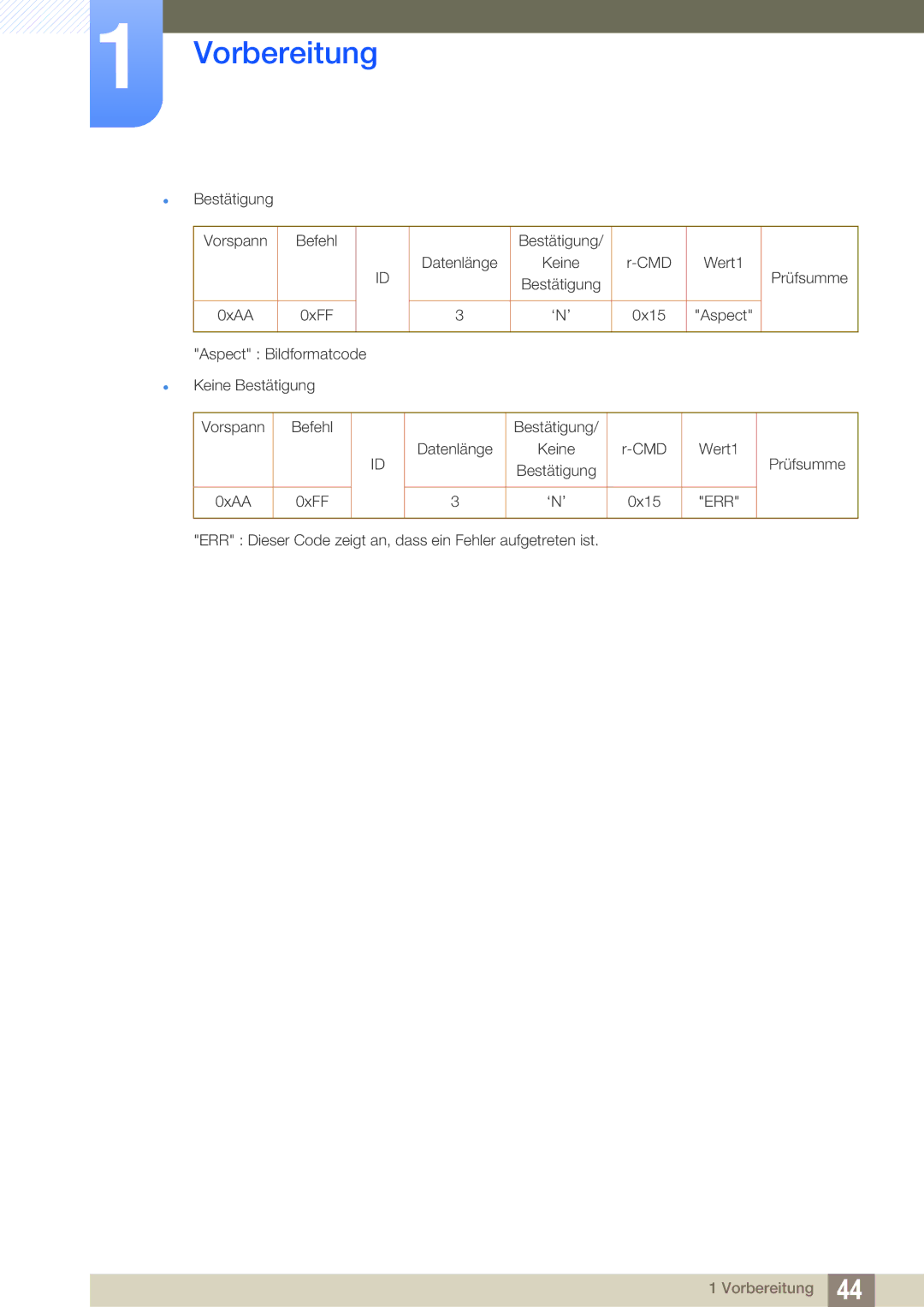 Samsung LH22UDBPLBB/EN manual 0xFF ‘N’ 0x15 