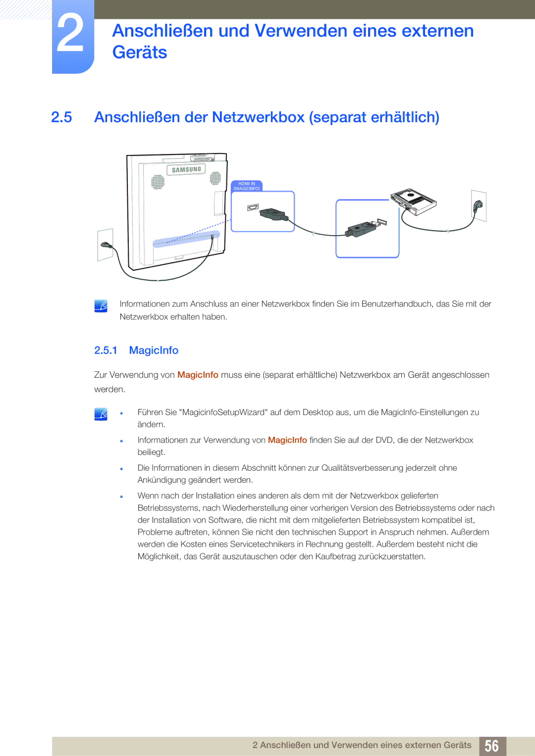 Samsung LH22UDBPLBB/EN manual Anschließen der Netzwerkbox separat erhältlich, MagicInfo 