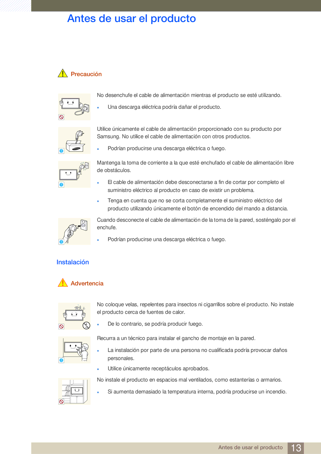 Samsung LH22UDBPLBB/EN manual Instalación, Precaución 