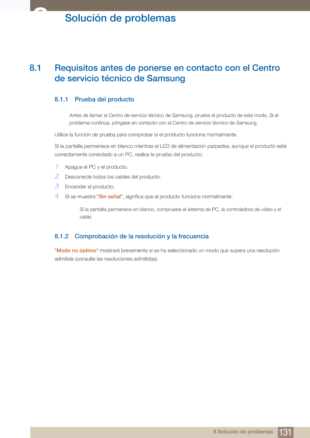 Samsung LH22UDBPLBB/EN manual Prueba del producto, Comprobación de la resolución y la frecuencia 