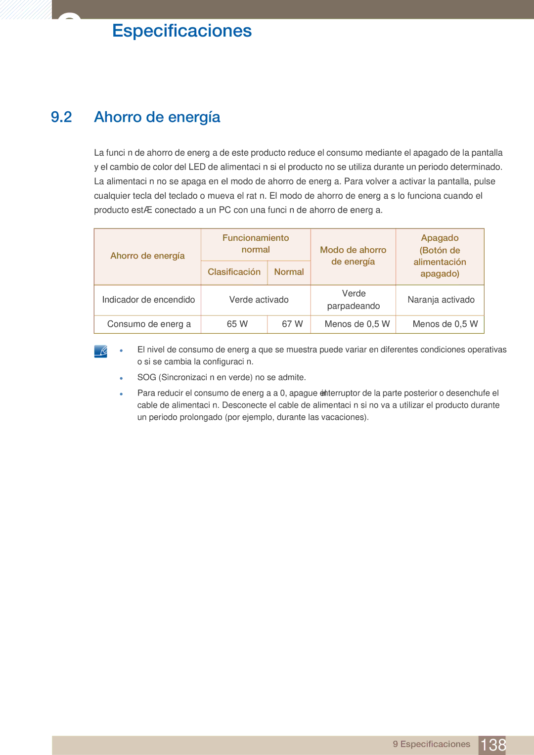 Samsung LH22UDBPLBB/EN manual Especificaciones, Ahorro de energía 