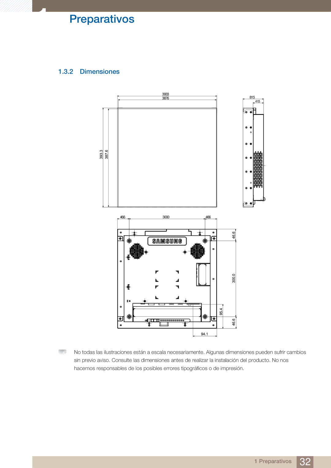 Samsung LH22UDBPLBB/EN manual Dimensiones 