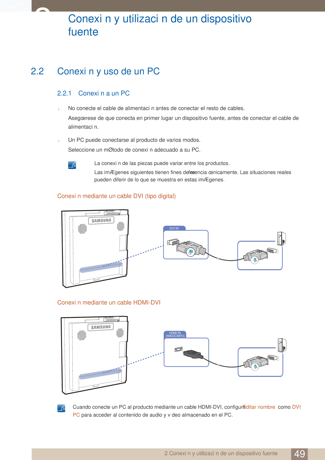 Samsung LH22UDBPLBB/EN manual Conexión y uso de un PC, Conexión a un PC, Conexión mediante un cable DVI tipo digital 