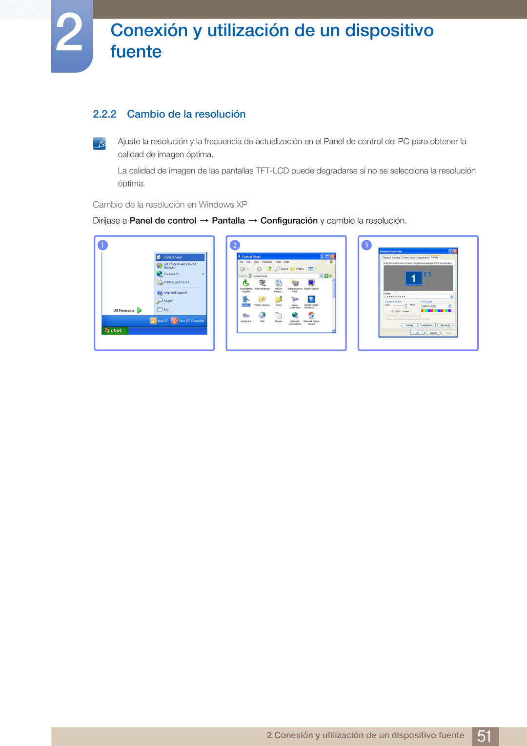 Samsung LH22UDBPLBB/EN manual Cambio de la resolución en Windows XP 