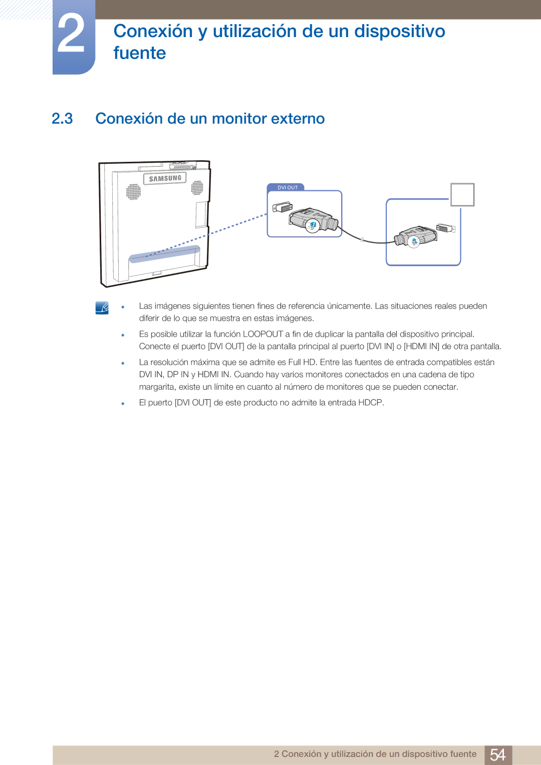 Samsung LH22UDBPLBB/EN manual Conexión de un monitor externo 