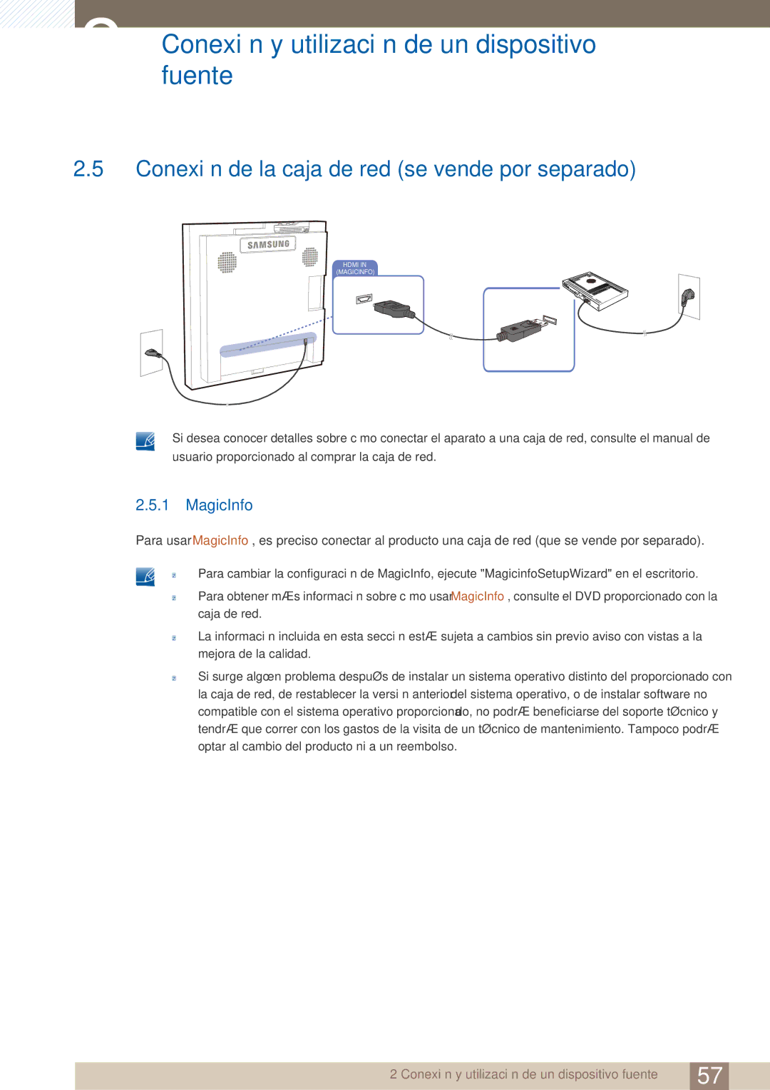 Samsung LH22UDBPLBB/EN manual Conexión de la caja de red se vende por separado, MagicInfo 