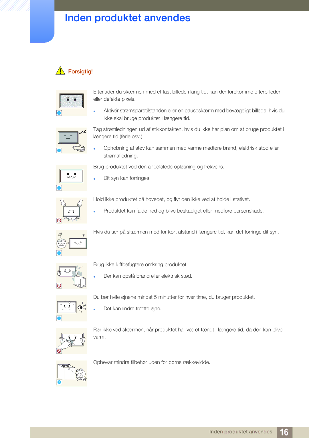 Samsung LH22UDBPLBB/EN manual Forsigtig 