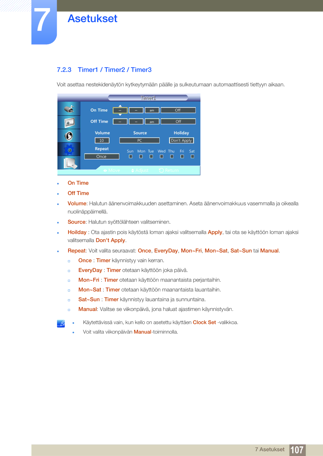 Samsung LH22UDBPLBB/EN manual Timer1 / Timer2 / Timer3,  On Time  Off Time 