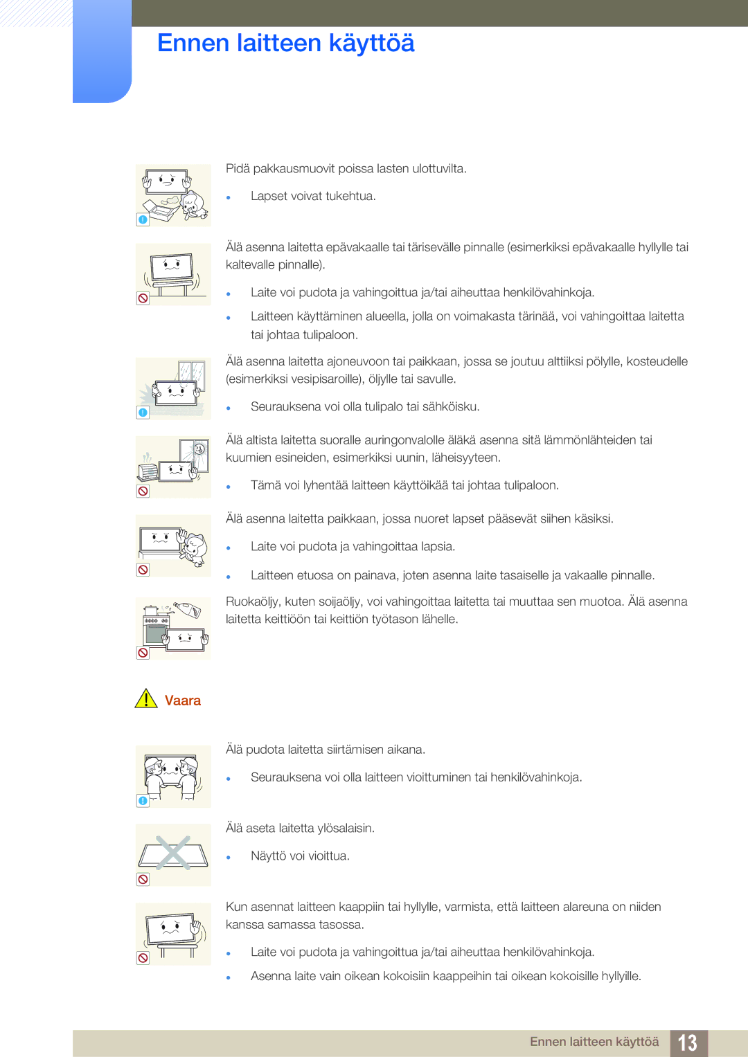 Samsung LH22UDBPLBB/EN manual Ennen laitteen käyttöä 