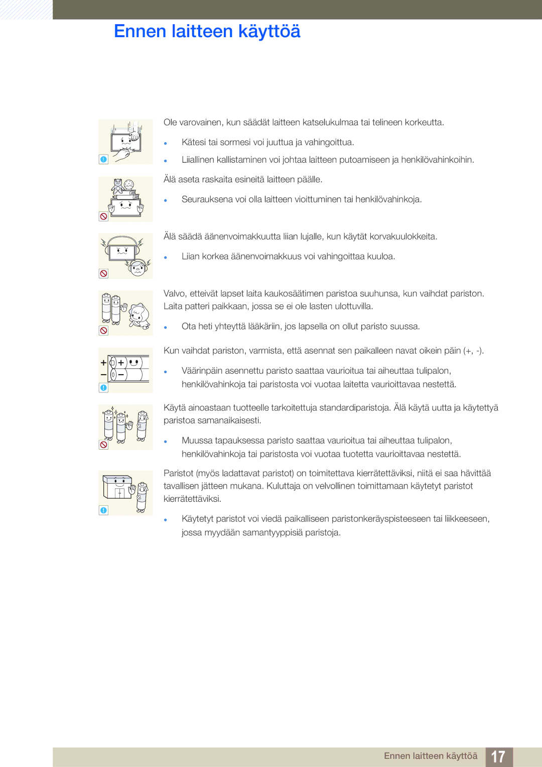 Samsung LH22UDBPLBB/EN manual Ennen laitteen käyttöä 