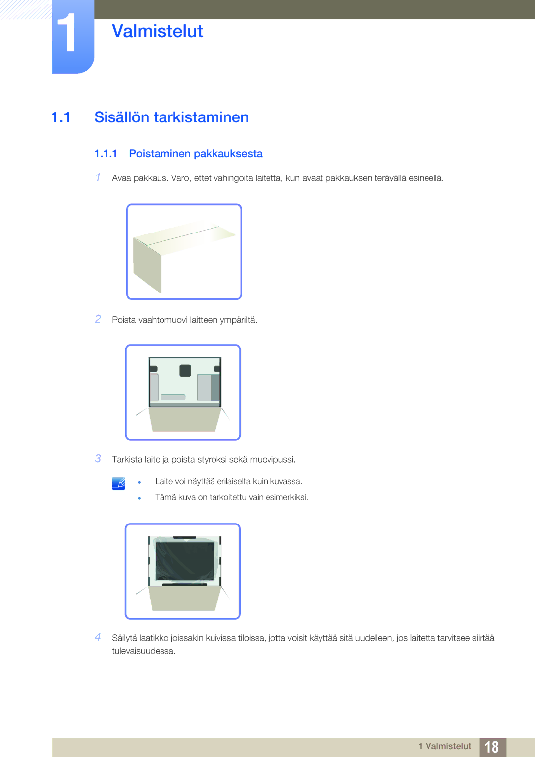 Samsung LH22UDBPLBB/EN manual Sisällön tarkistaminen, Poistaminen pakkauksesta 