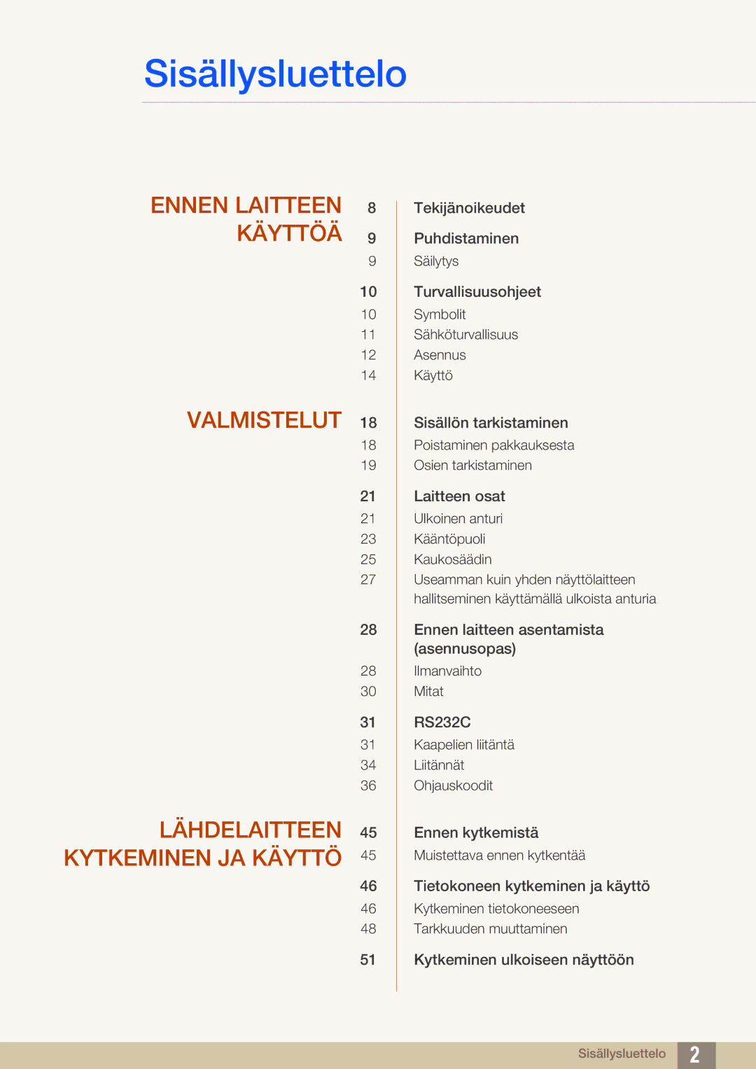 Samsung LH22UDBPLBB/EN manual Sisällysluettelo 