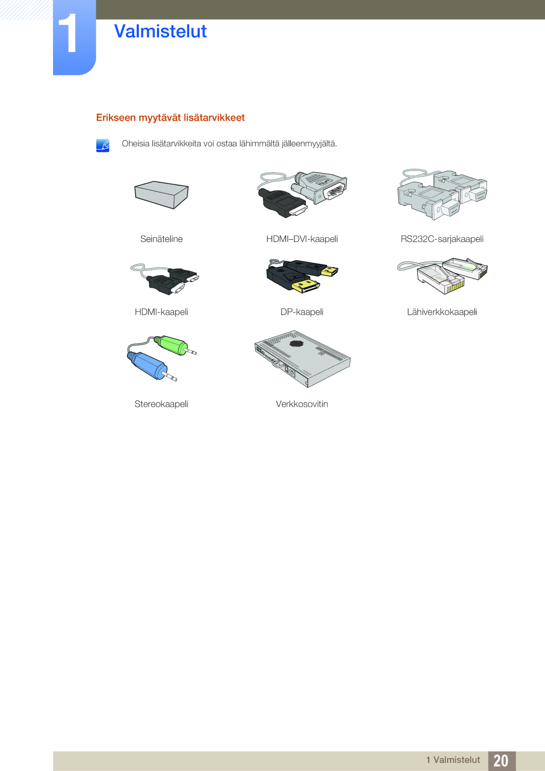 Samsung LH22UDBPLBB/EN manual Erikseen myytävät lisätarvikkeet 