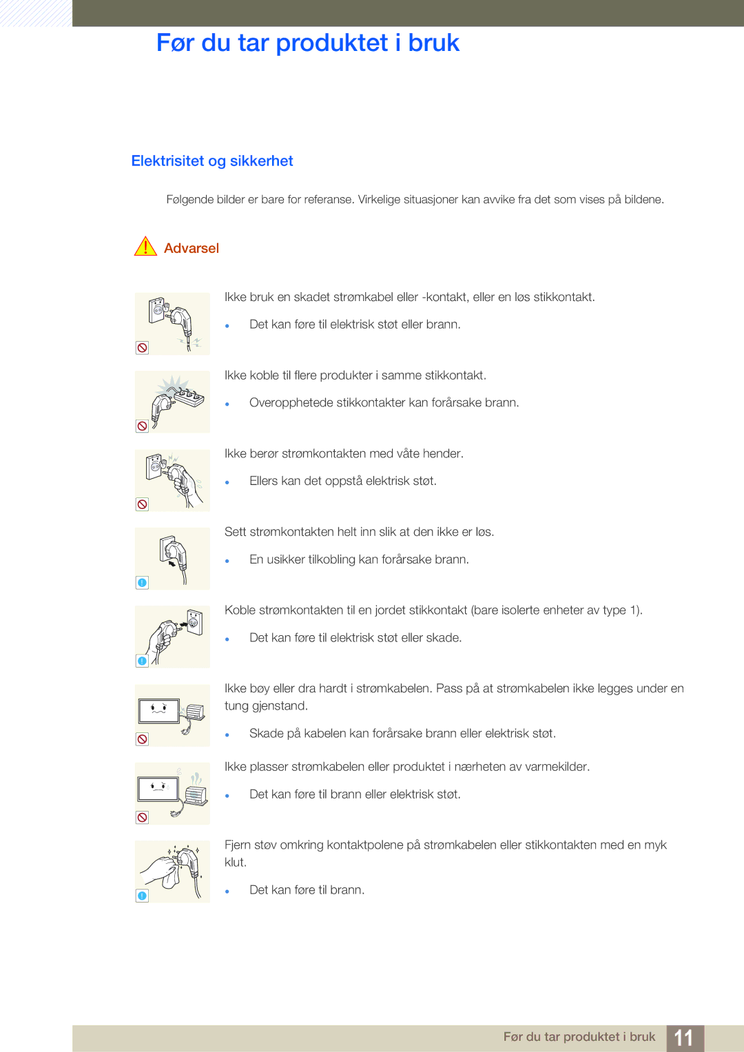 Samsung LH22UDBPLBB/EN manual Elektrisitet og sikkerhet 