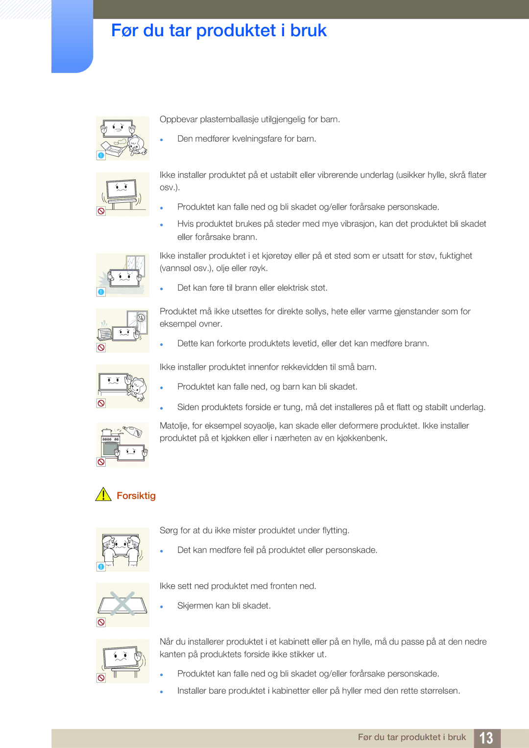 Samsung LH22UDBPLBB/EN manual Før du tar produktet i bruk 