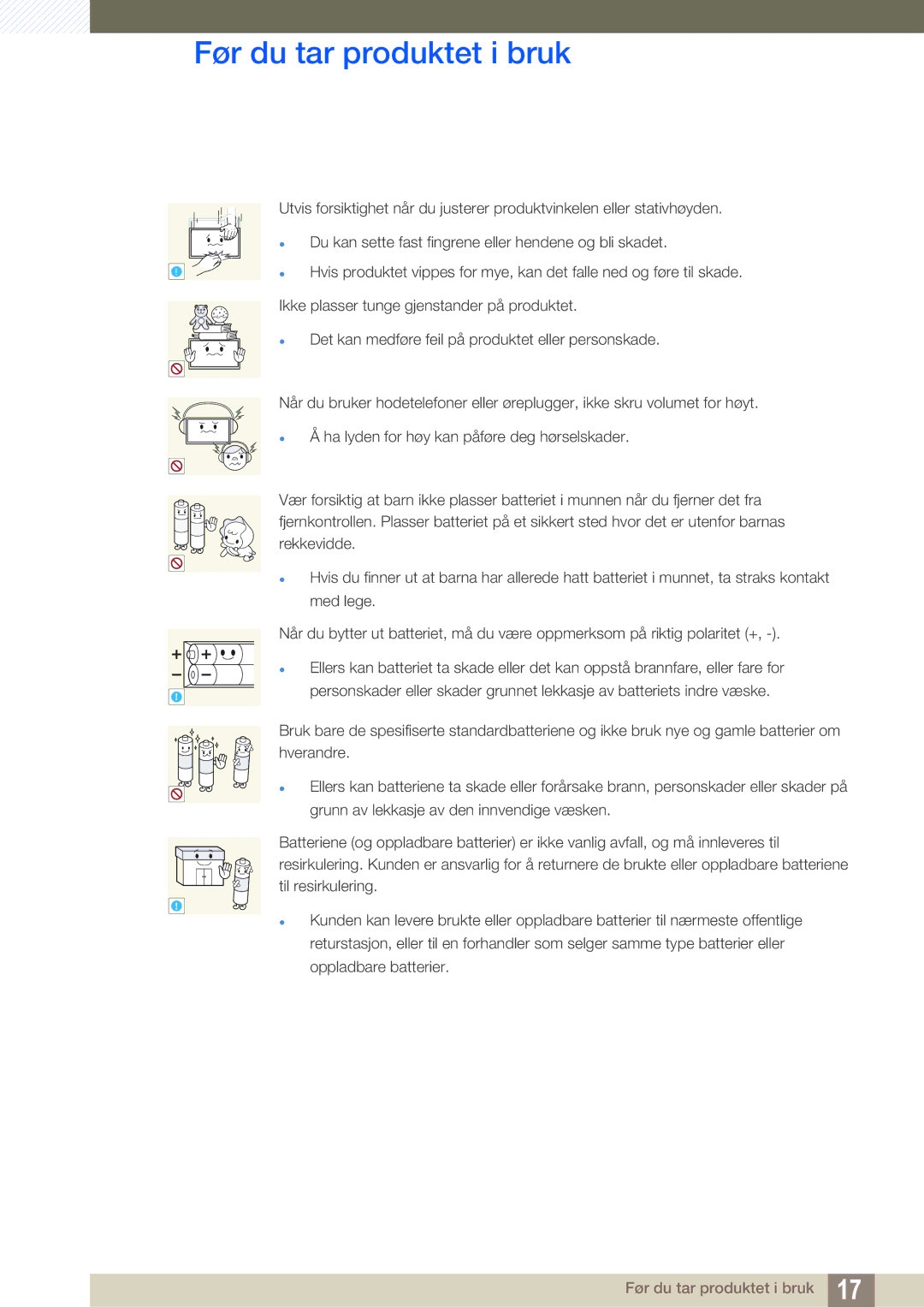 Samsung LH22UDBPLBB/EN manual Før du tar produktet i bruk 