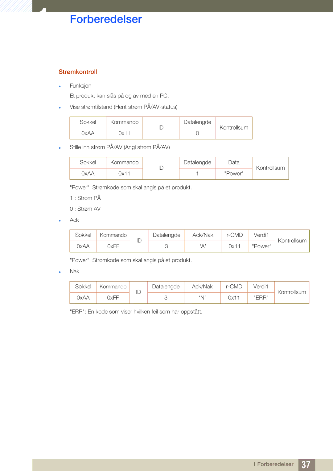 Samsung LH22UDBPLBB/EN manual Strømkontroll 