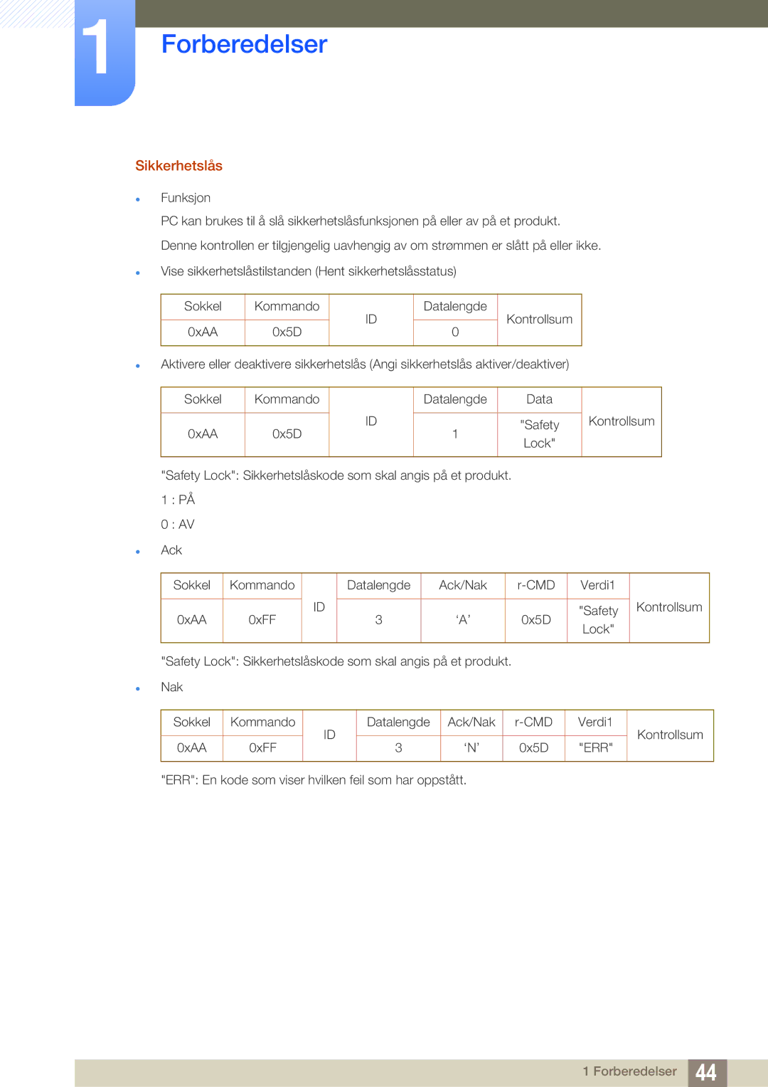 Samsung LH22UDBPLBB/EN manual Sikkerhetslås 