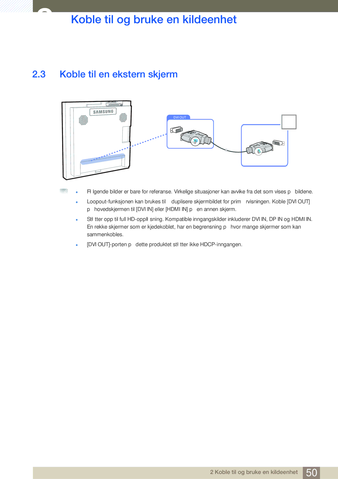 Samsung LH22UDBPLBB/EN manual Koble til en ekstern skjerm 