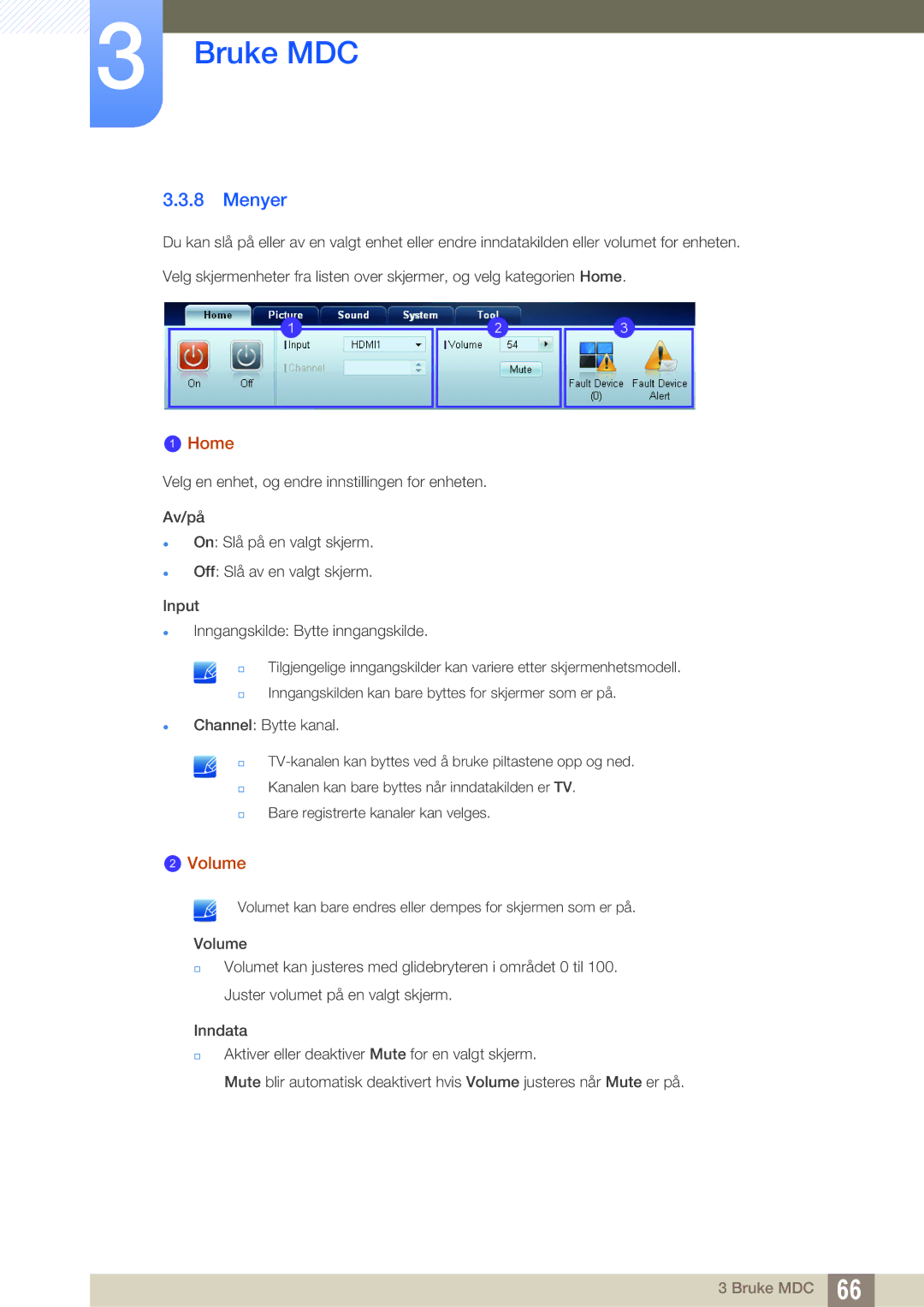 Samsung LH22UDBPLBB/EN manual Menyer, Home, Volume 