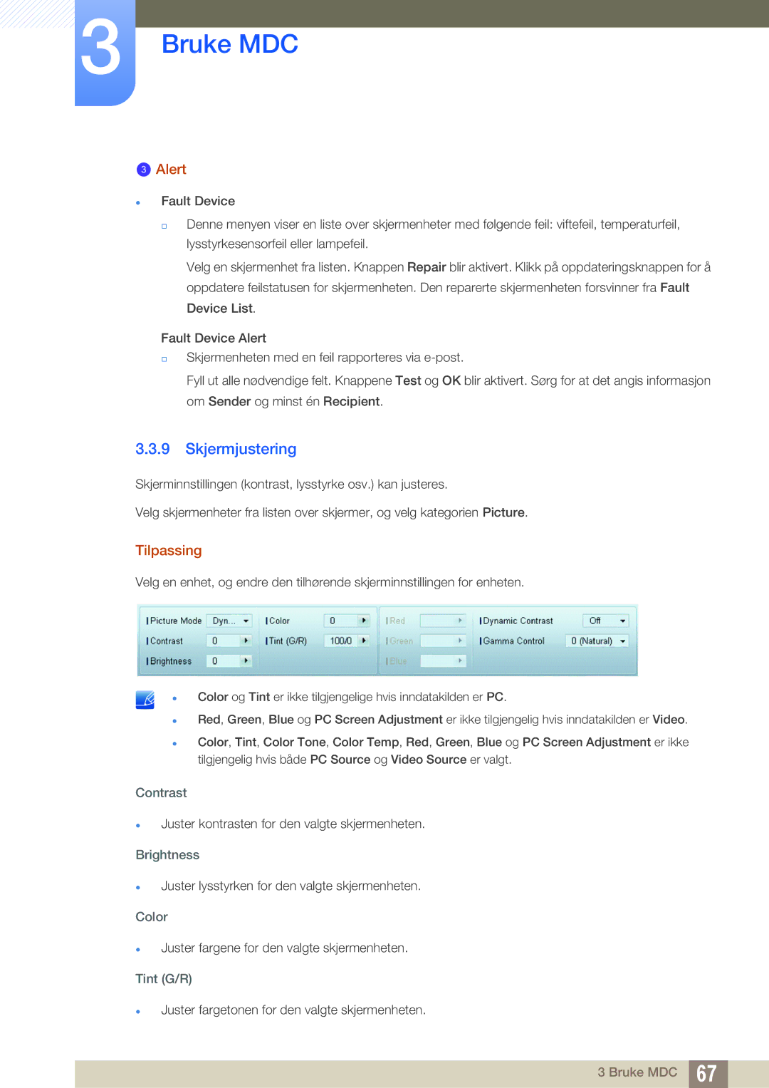 Samsung LH22UDBPLBB/EN manual Skjermjustering, Alert, Tilpassing 