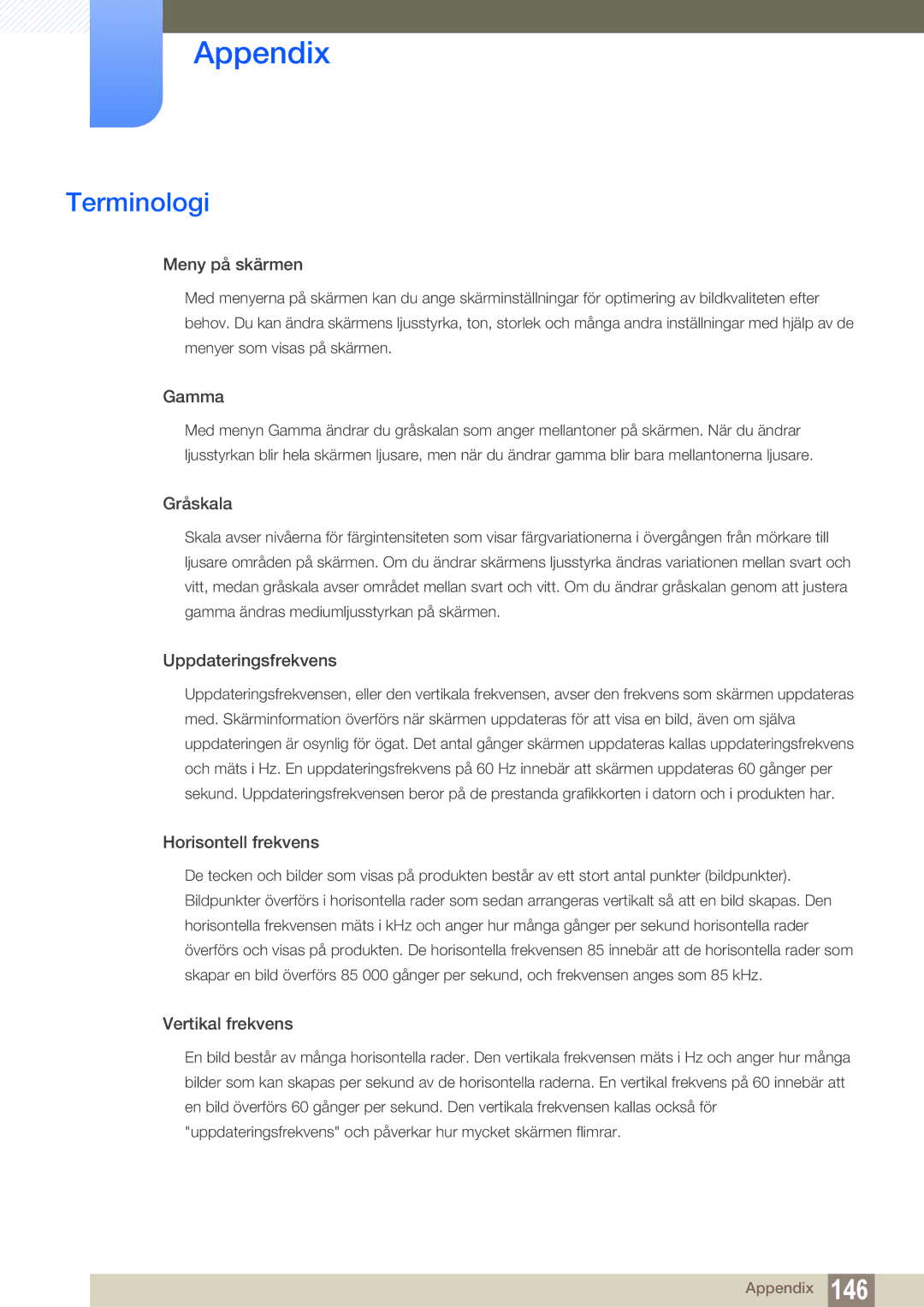 Samsung LH22UDBPLBB/EN manual Terminologi, Meny på skärmen 