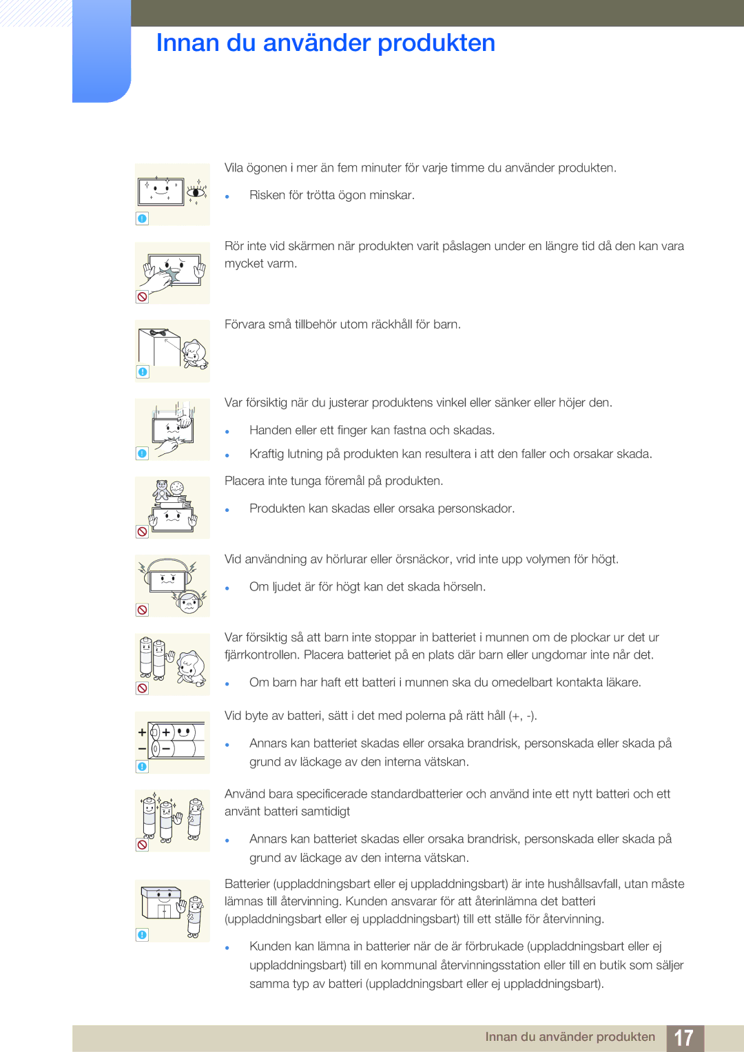 Samsung LH22UDBPLBB/EN manual Innan du använder produkten 