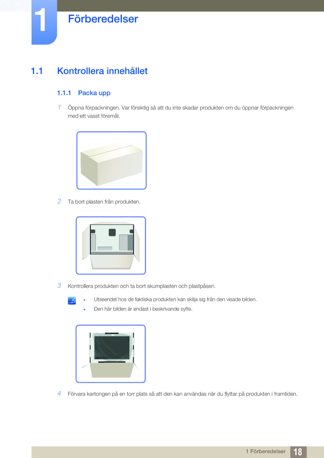 Samsung LH22UDBPLBB/EN manual Kontrollera innehållet, Packa upp 