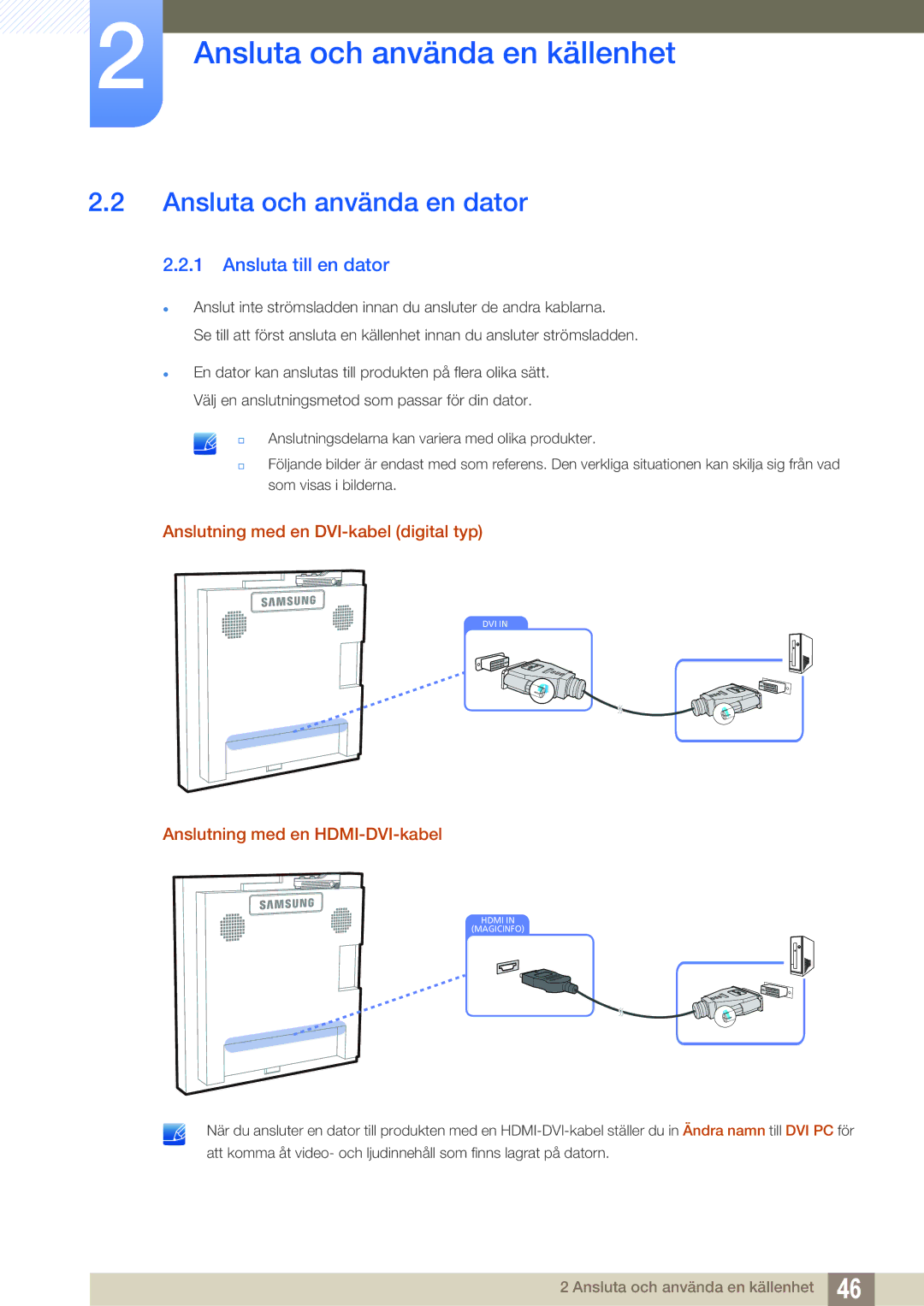 Samsung LH22UDBPLBB/EN manual Ansluta och använda en dator, Ansluta till en dator, Anslutning med en DVI-kabel digital typ 