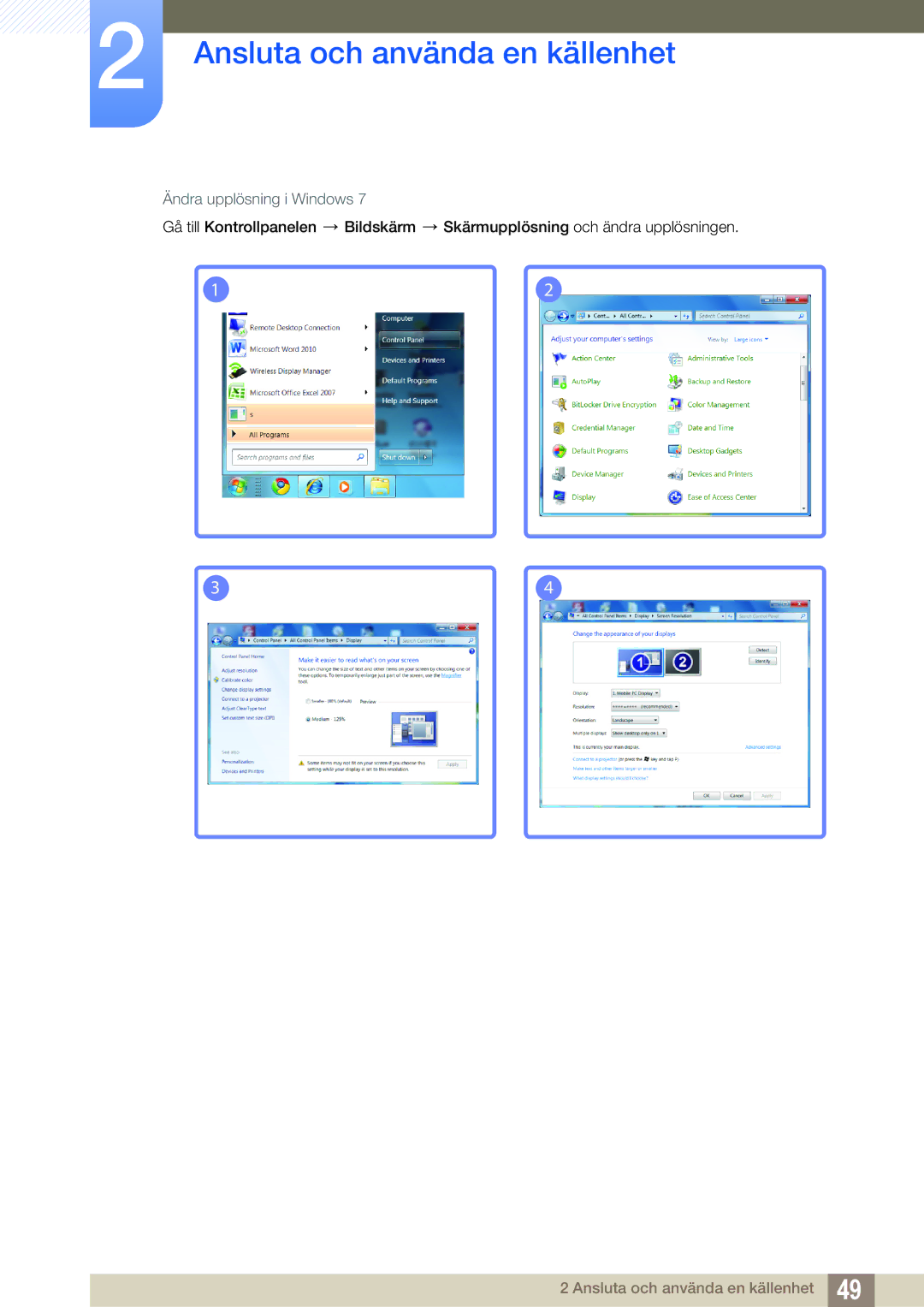 Samsung LH22UDBPLBB/EN manual Ändra upplösning i Windows 