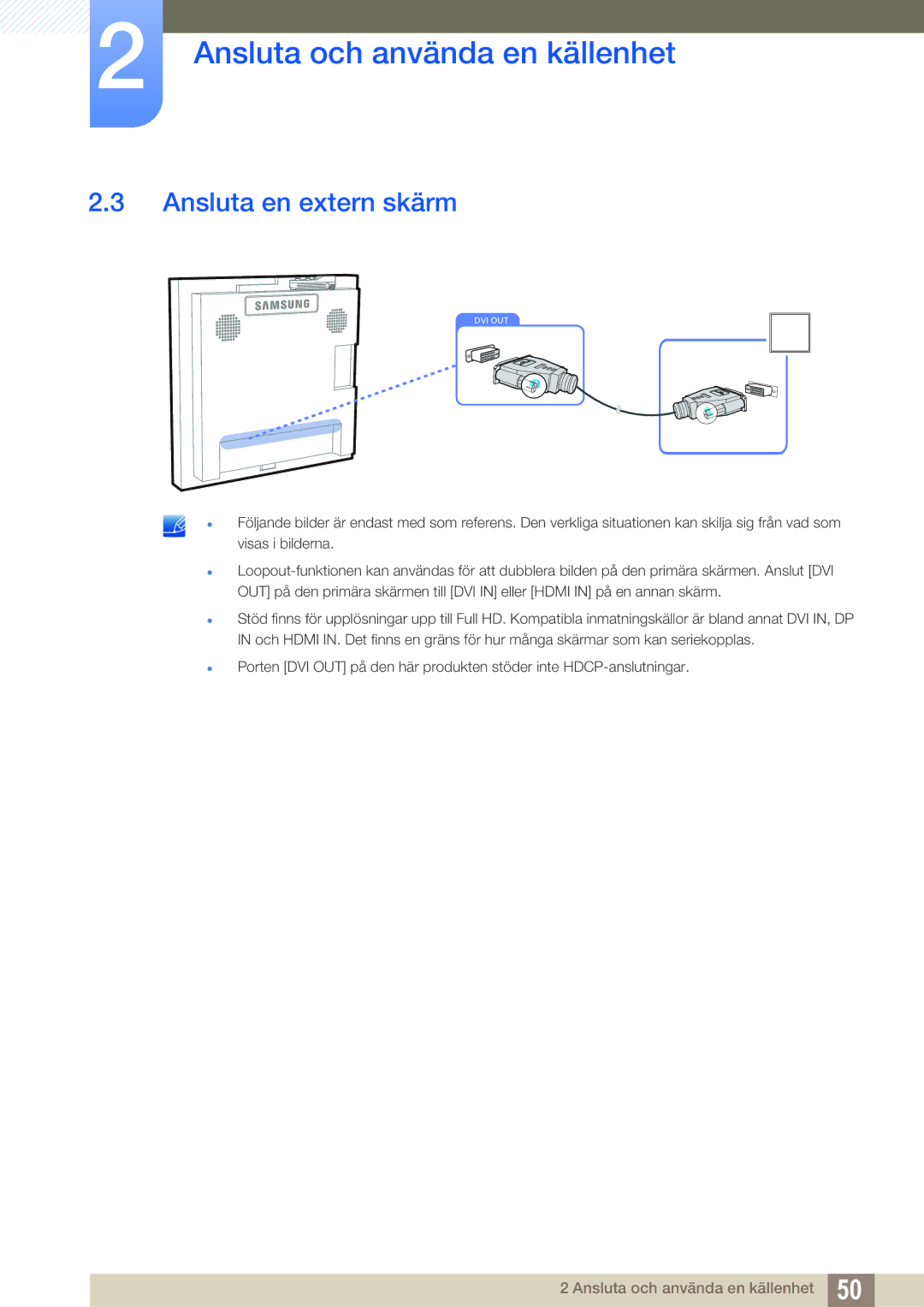 Samsung LH22UDBPLBB/EN manual Ansluta en extern skärm 