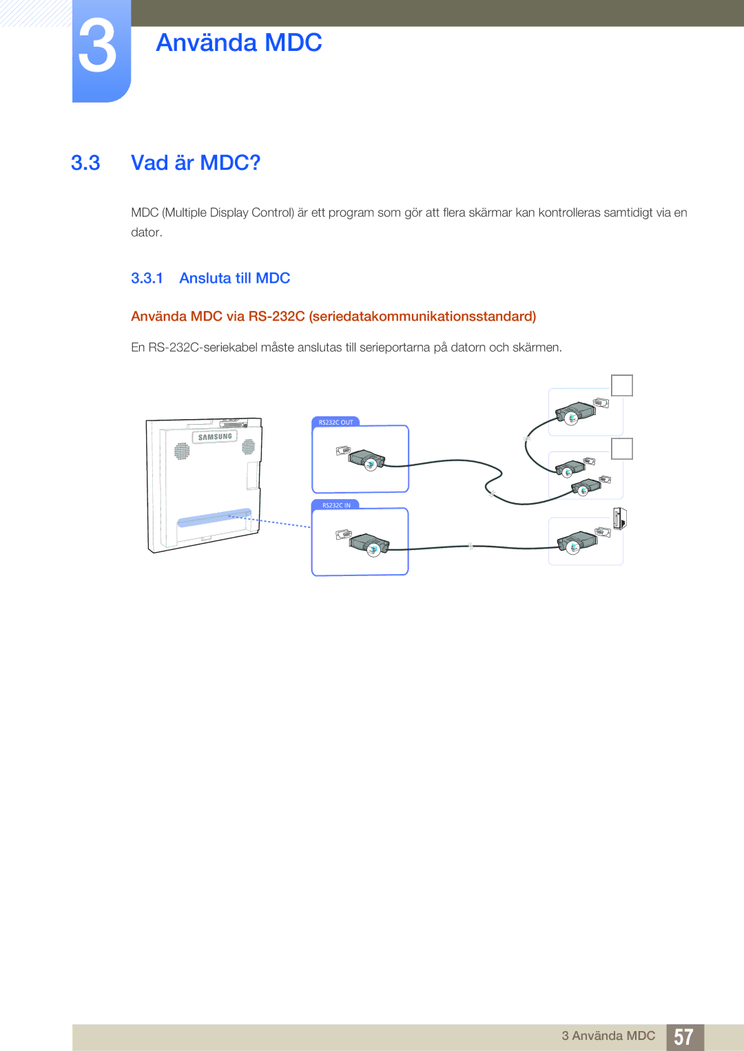 Samsung LH22UDBPLBB/EN manual Vad är MDC?, Ansluta till MDC, Använda MDC via RS-232C seriedatakommunikationsstandard 