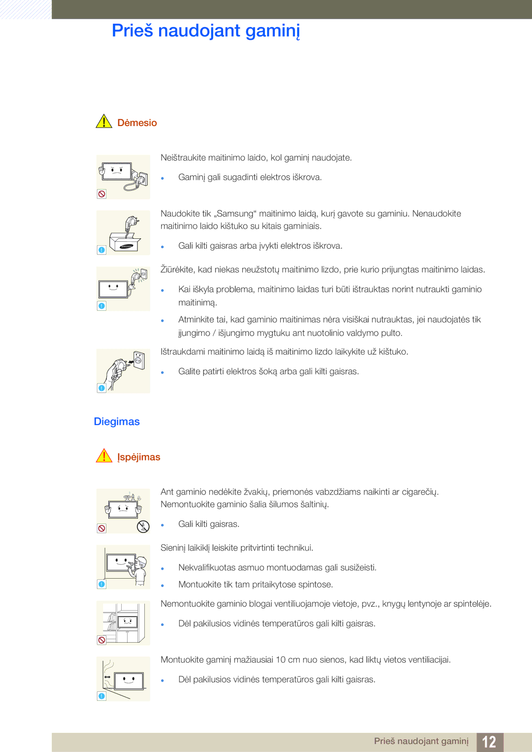 Samsung LH22UDBPLBB/EN manual Diegimas, Dėmesio 