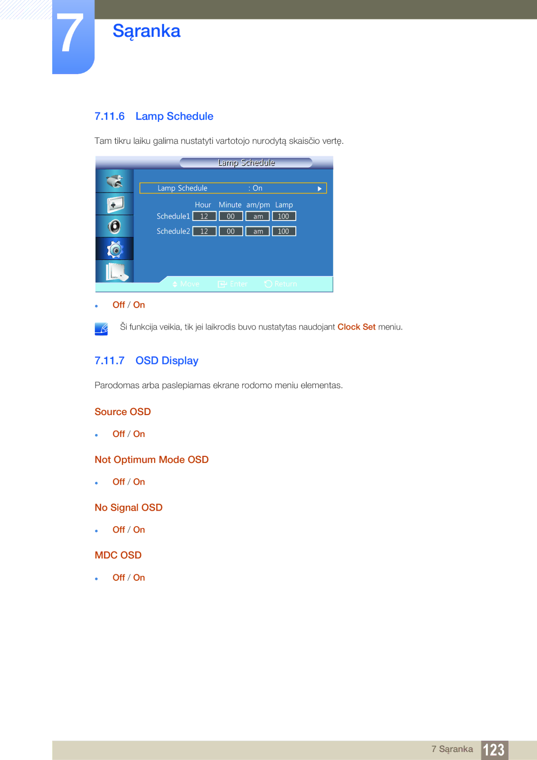 Samsung LH22UDBPLBB/EN manual Lamp Schedule, OSD Display, Source OSD, Not Optimum Mode OSD, No Signal OSD 