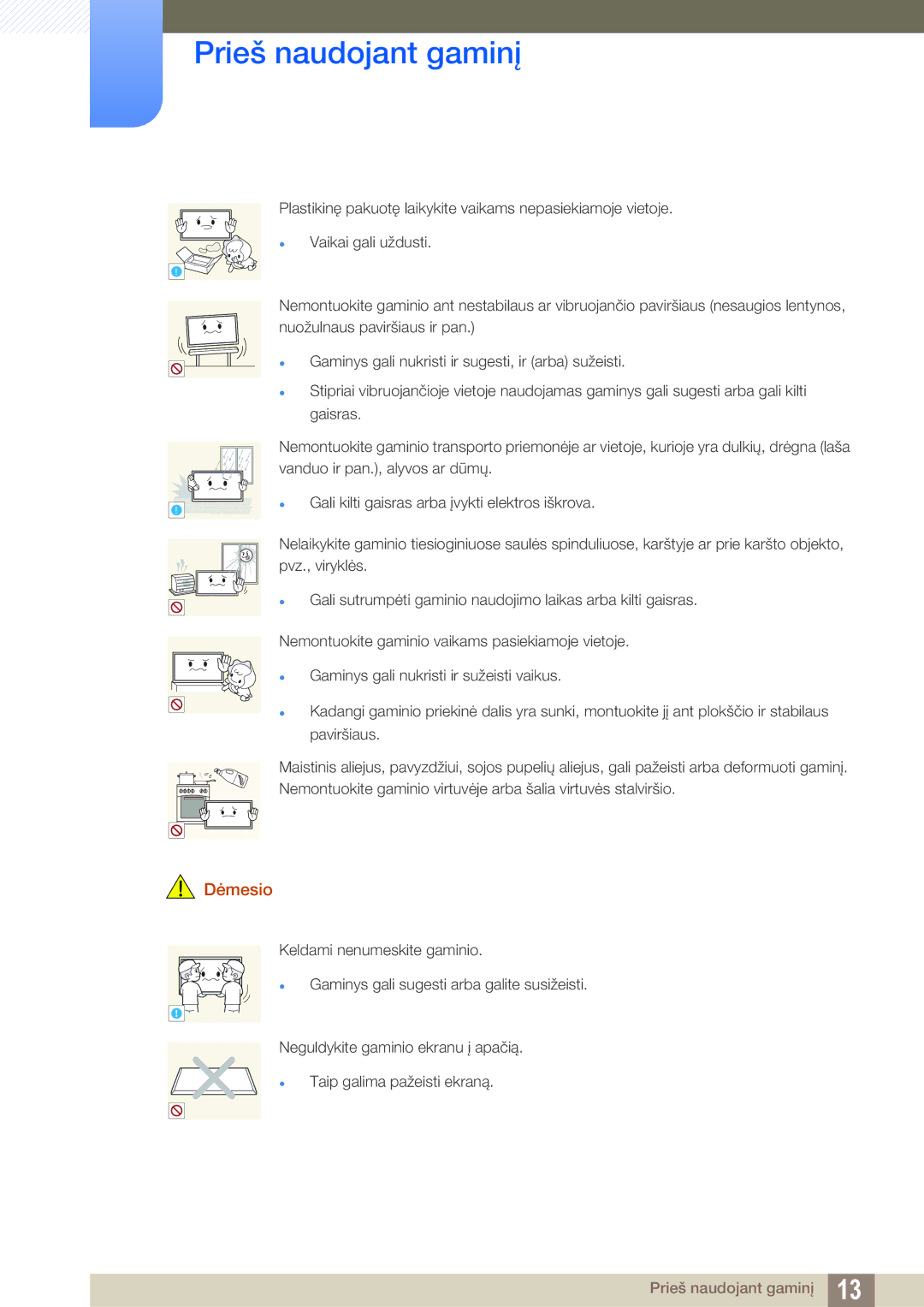 Samsung LH22UDBPLBB/EN manual Prieš naudojant gaminį 