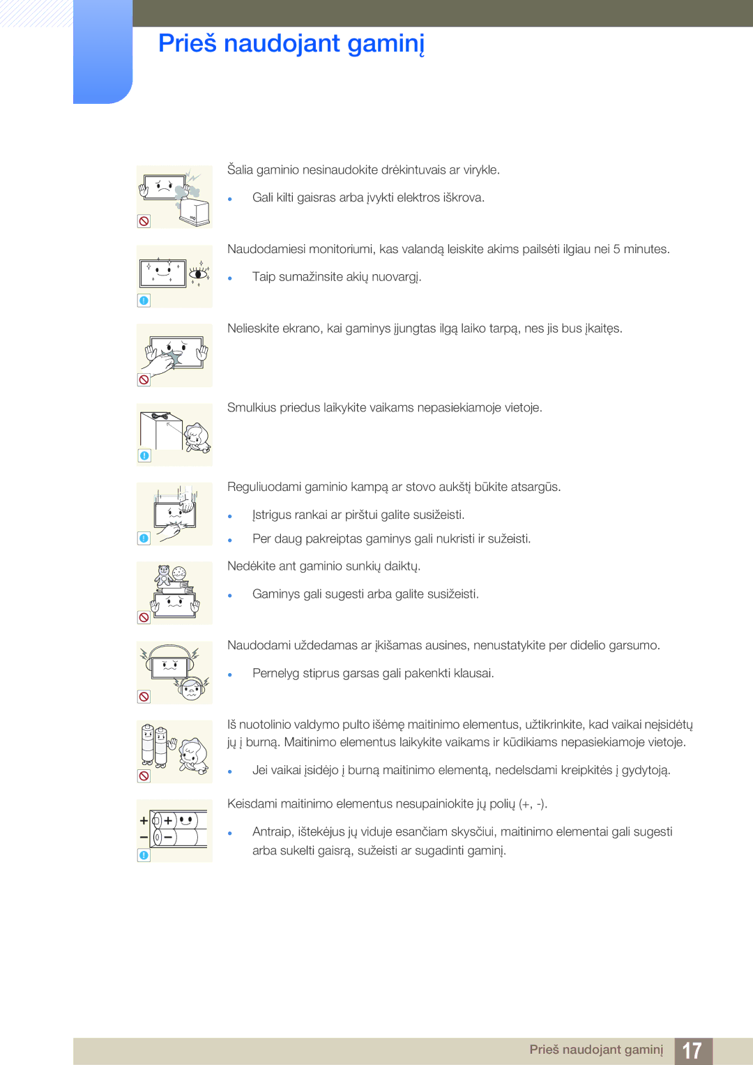 Samsung LH22UDBPLBB/EN manual Įstrigus rankai ar pirštui galite susižeisti 