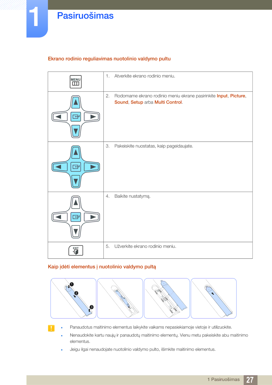 Samsung LH22UDBPLBB/EN manual Ekrano rodinio reguliavimas nuotolinio valdymo pultu, Sound, Setup arba Multi Control 