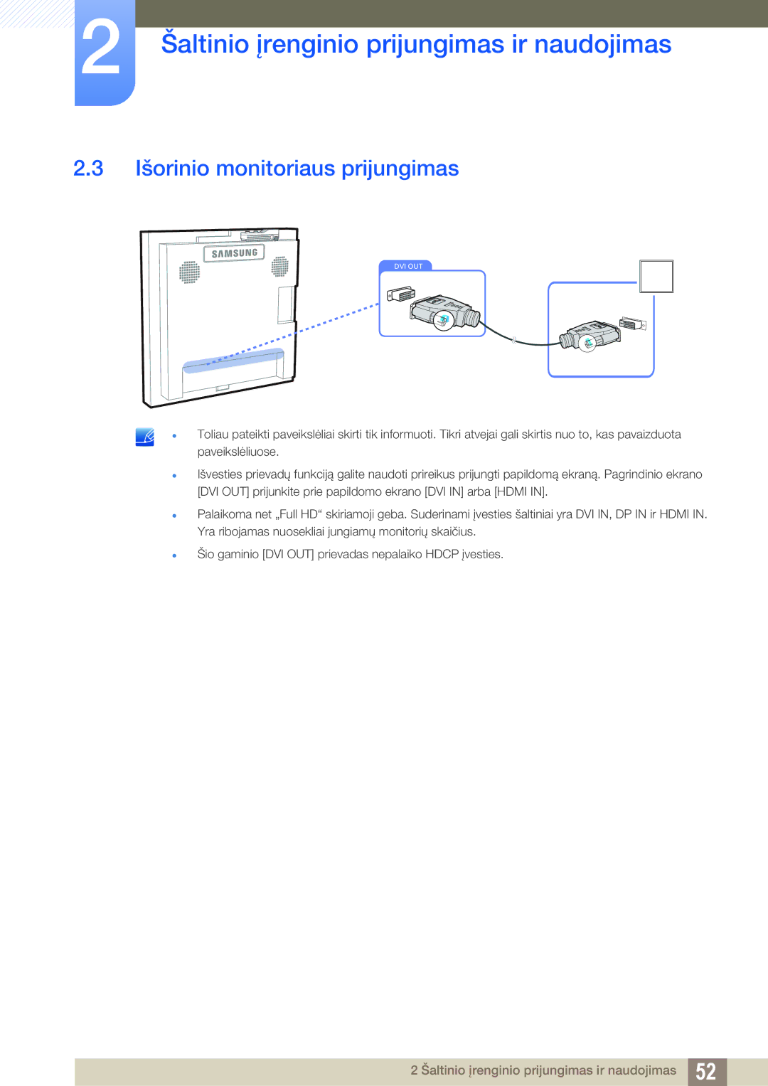 Samsung LH22UDBPLBB/EN manual Išorinio monitoriaus prijungimas 