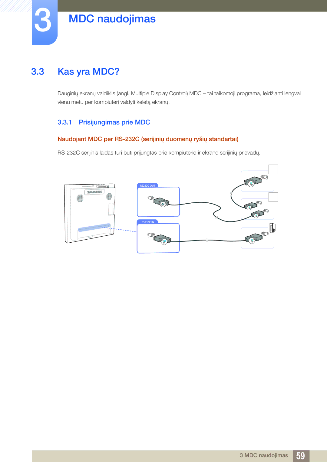 Samsung LH22UDBPLBB/EN manual Kas yra MDC?, Prisijungimas prie MDC 